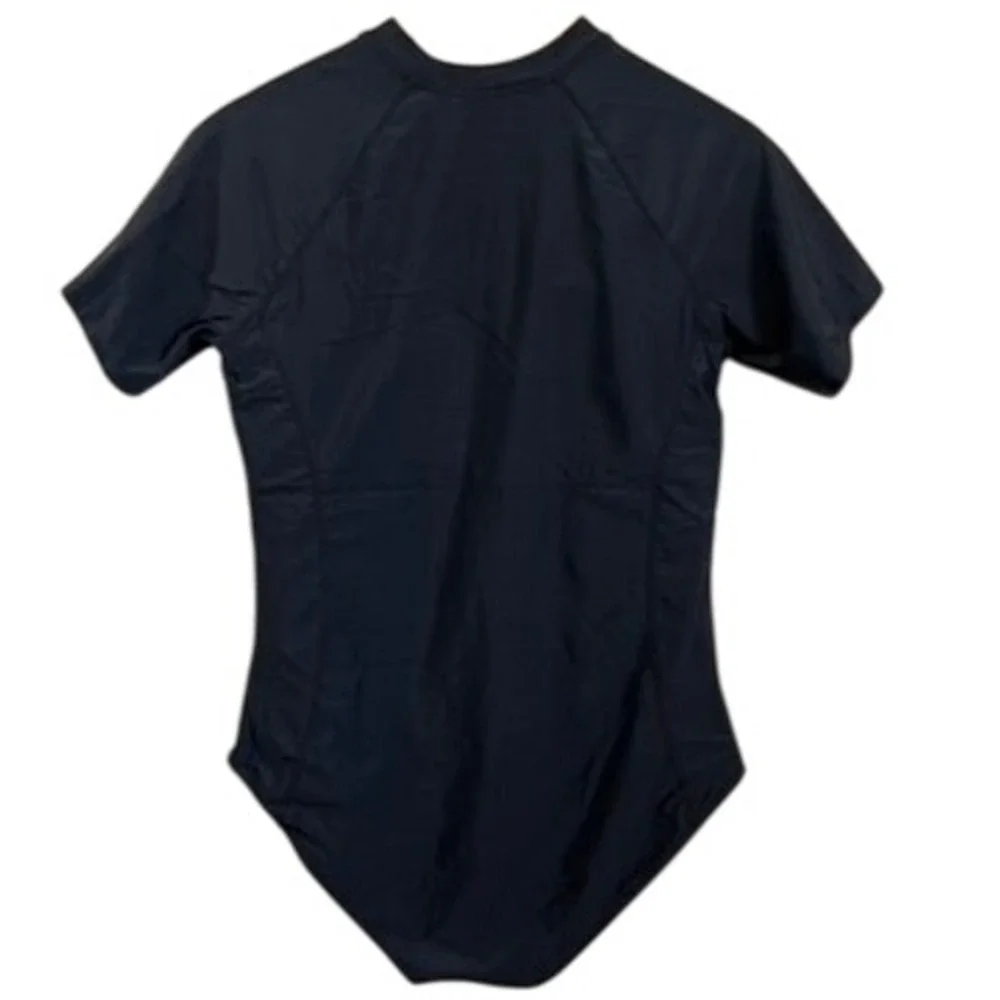 Yonique XXL Black Short Sleeve Zip Front Swimsuit‎ One Piece Rash Guard